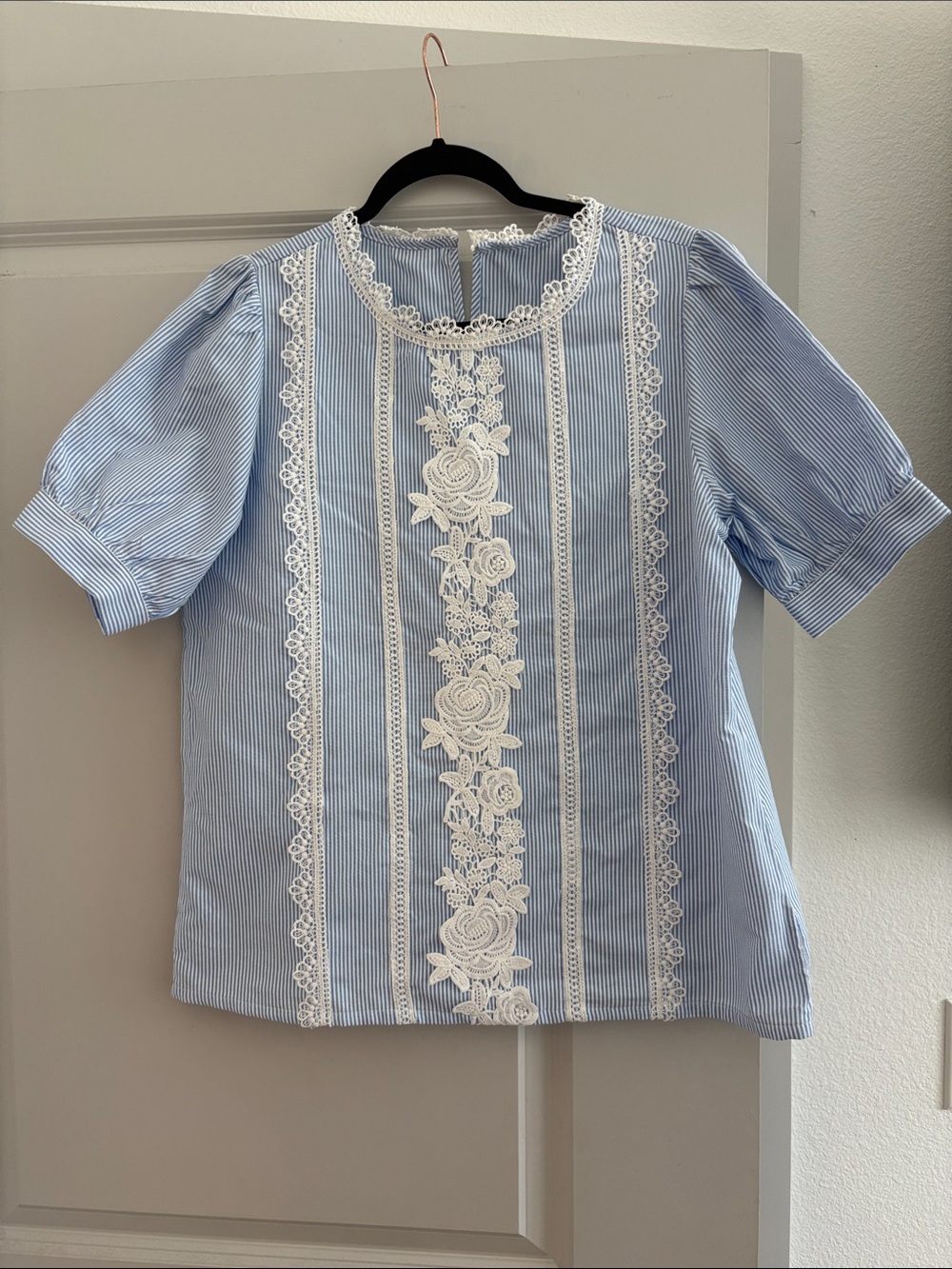 Blue Striped Lace-Trim woman’s Top